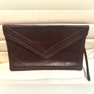 Vintage Chocolate Brown Leather Clutch Bag